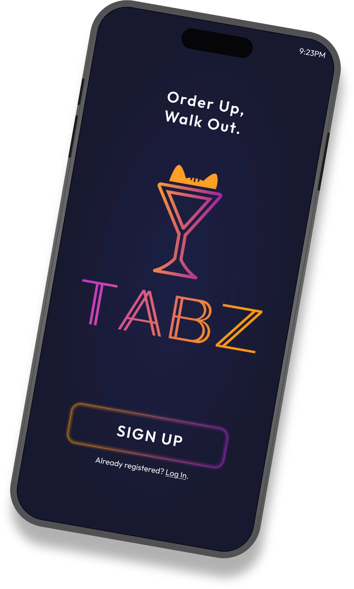 Tabz app sign-up screen where a bar patron opens a tab on their phone